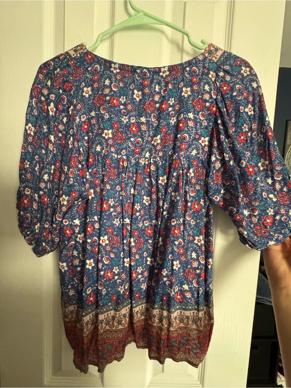 Knox Rose Blue Floral Peasant Tunic with Pink Border - Picture 5 of 5